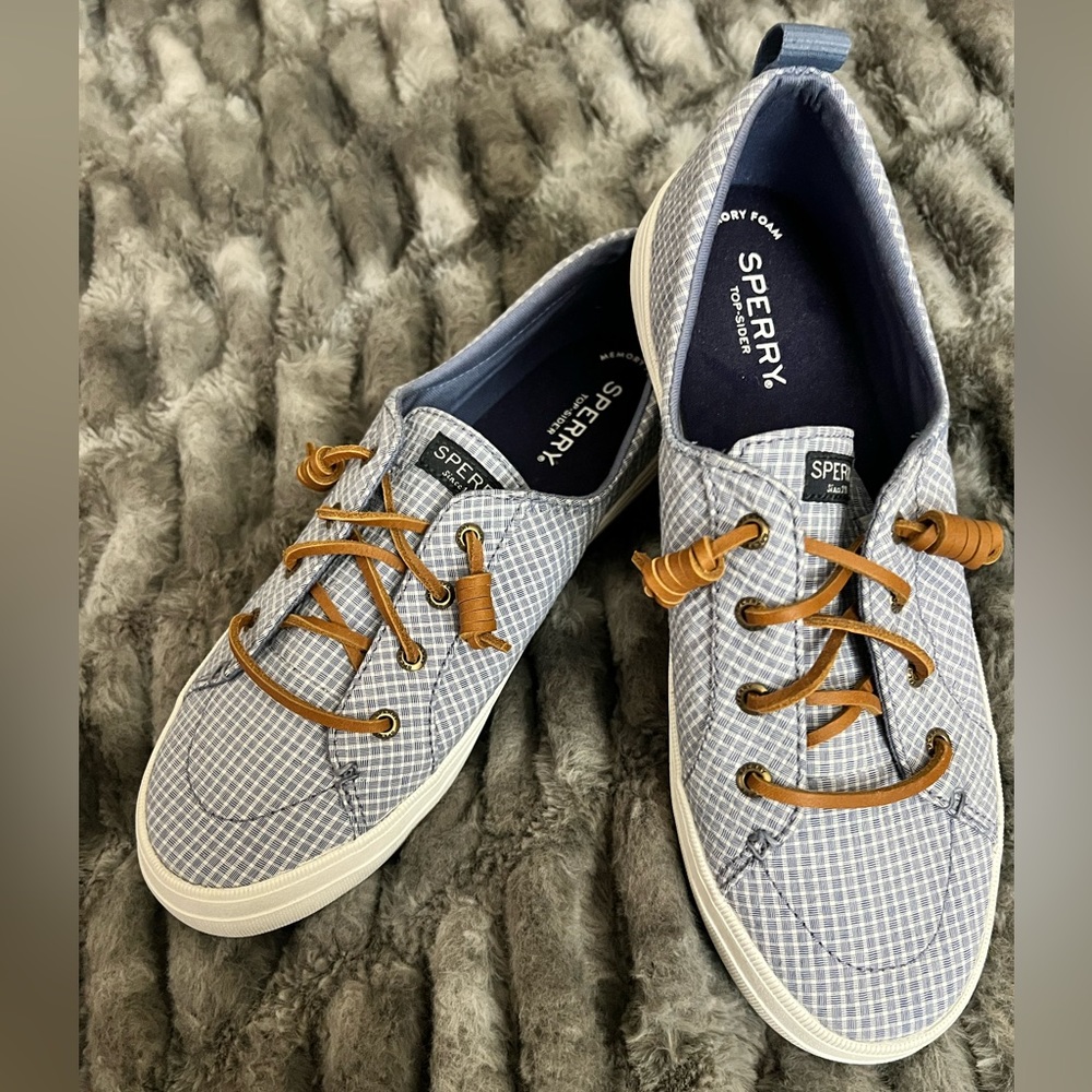 Sperry Women's Crest Vibe Mini Check Sneaker - Blue/White - Size 9M